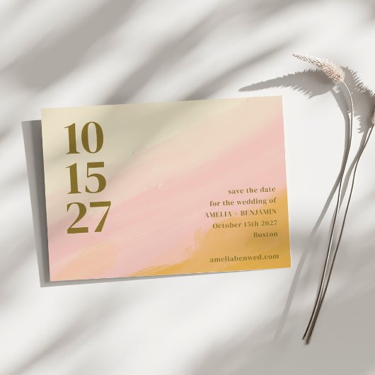 ボホピンクイエロー抽象芸術ウォーターカラーシック結婚ズ セーブザデート