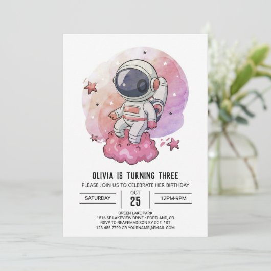 ボホピンクウィムシー宇宙飛行士誕生日 招待状 (スタンド正面)