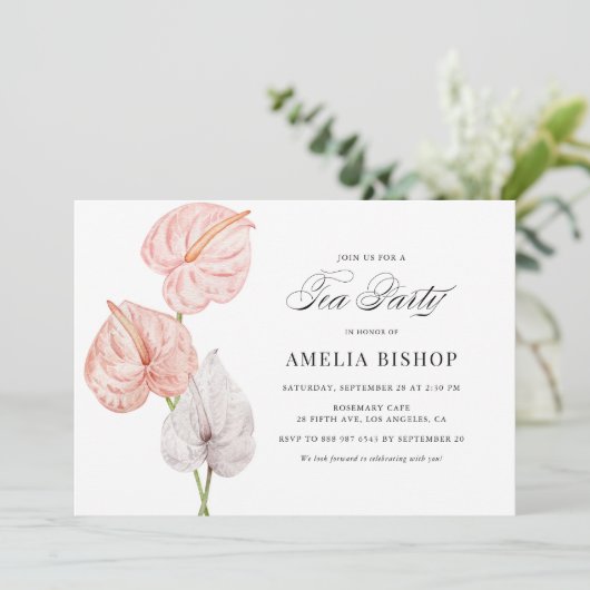 ボホピンクウォーターカラーアンチューリウムステアパーティー 招待状 (スタンド正面)