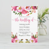 ボホピンクウォーターカラーフローラタイポグラフィ結婚ズ 招待状 (スタンド正面)