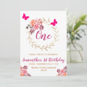 ボホピンクウォーターカラーフローラ第1誕生日 招待状 (スタンド正面)