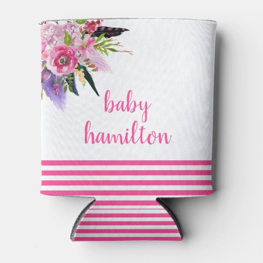 ボホピンクウォーター色フローラカスタムベビーシャワー 缶クーラー (正面)