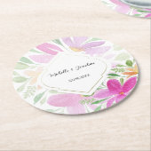 ボホピンクウォーター色フローラハンド色彩の鮮やか ラウンドペーパーコースター (アングル)