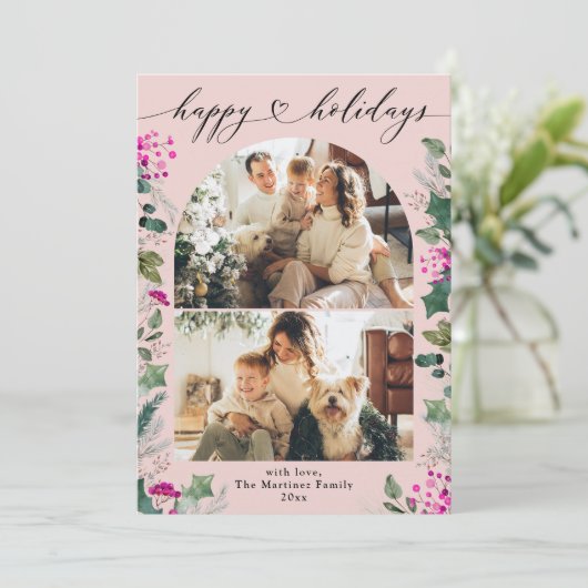 ボホピンクエレガント2ファミリーフォトホリデーカード シーズンカード (スタンド正面)