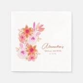 ボホピンクオレンジフラワーズブライダルシャワーカスタム スタンダードカクテルナプキン (正面)