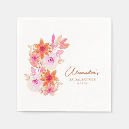 ボホピンクオレンジフラワーズブライダルシャワーカスタム スタンダードカクテルナプキン