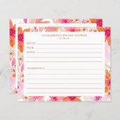 ボホピンクオレンジフラワーズブライダルシャワーレシピカード (正面/裏面)