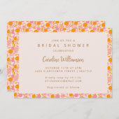 ボホピンクオレンジフローラかわいいブライダルシャワー 招待状 (正面/裏面)