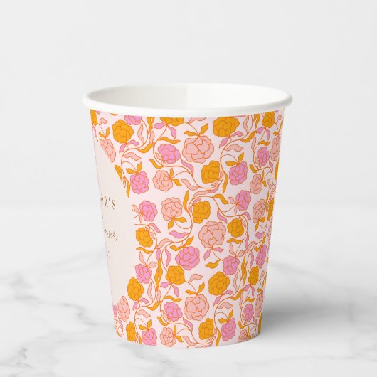 ボホピンクオレンジフローラかわいい赤ちゃんシャワーカスタム 紙コップ (左)