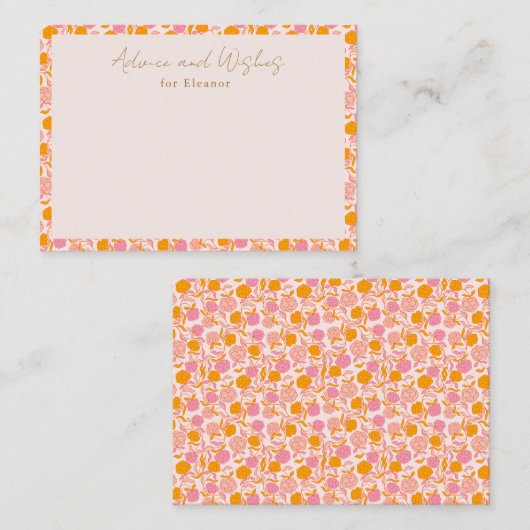ボホピンクオレンジフローラかわいい赤ちゃんシャワー アドバイスカード (正面/裏面)