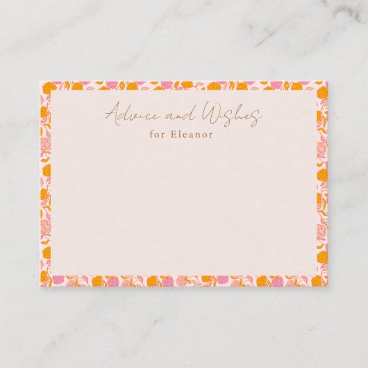 ボホピンクオレンジフローラかわいい赤ちゃんシャワー アドバイスカード (正面)
