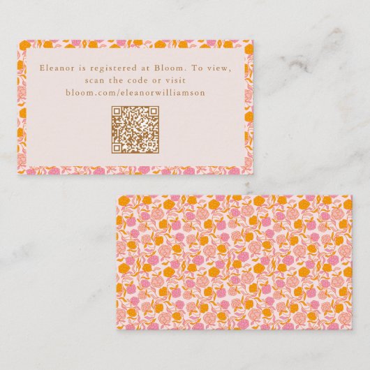 ボホピンクオレンジフローラかわいい赤ちゃんシャワーQR エンクロージャーカード (正面/裏面)