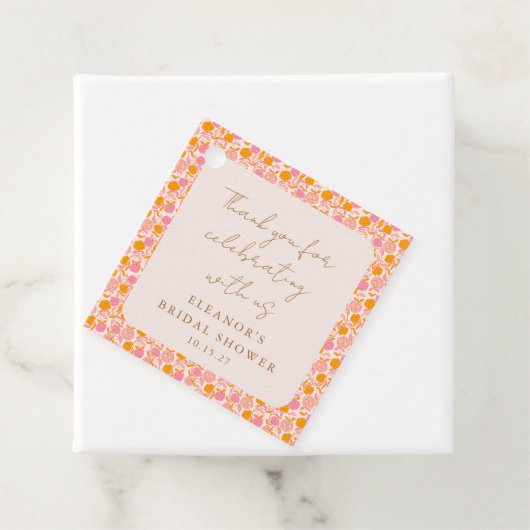 ボホピンクオレンジフローラブライダルシャワーありがとう フェイバータグ (インサイチュ)