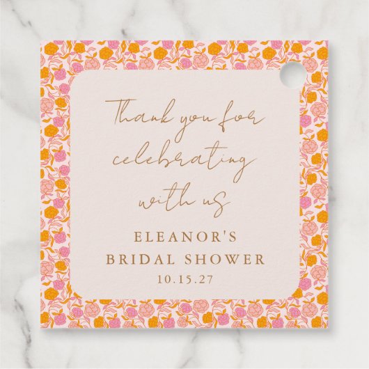 ボホピンクオレンジフローラブライダルシャワーありがとう フェイバータグ (裏面)