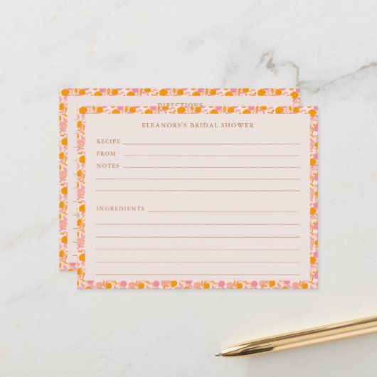 ボホピンクオレンジフローラブライダルシャワーレシピカード ポストカード (正面/裏面インサイチュ)