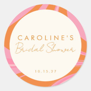 ボホピンクオレンジ抽象芸術カスタムブライダルシャワー ラウンドシール