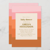 ボホピンクオレンジ抽象芸術ストライプベビーシャワー 招待状 (正面/裏面)