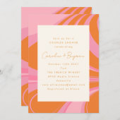 ボホピンクオレンジ抽象芸術マーブルカップルシャワー 招待状 (正面/裏面)