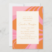 ボホピンクオレンジ抽象芸術大理石ベビーシャワー 招待状 (正面)