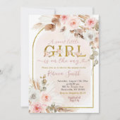 ボホピンクガールパンパスグラス秋ベビーシャワー 招待状 (正面)