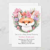 ボホピンクキツネワイルドフラワーガールベビーシャワー 招待状 (正面/裏面)