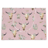 ボホピンクギンガムカウースカルフローラ ラージペーパーバッグ (正面)