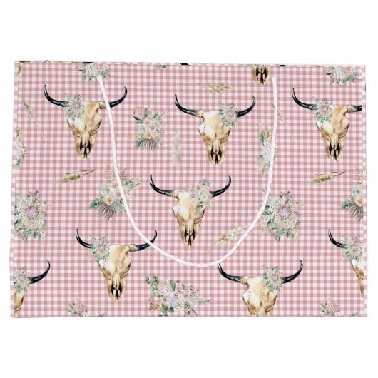 ボホピンクギンガムカウースカルフローラ ラージペーパーバッグ (裏面)