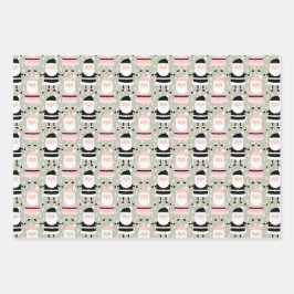 ボホピンクグリーンサンタクロスクリスマスホリデー ラッピングペーパーシート