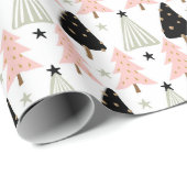 ボホピンクグリーンブラッククリスマスツリーホリデークリスマス ラッピングペーパー (ロールコーナー)