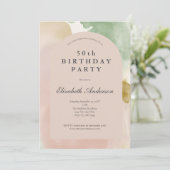 ボホピンクグリーンモダン金ゴールドアーチ50誕生日 招待状 (スタンド正面)