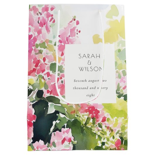 ボホピンクグリーン熱帯ブーゲンビリア結婚ズ ミディアムペーパーバッグ (裏面)