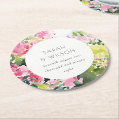 ボホピンクグリーン熱帯ブーゲンビリア結婚ズ ラウンドペーパーコースター (アングル)