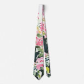 ボホピンクグリーン熱帯水色ブーゲンビリア ネクタイ (正面)