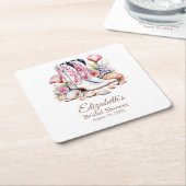 ボホピンクコースト女性のカーボーイブーツブライダルシャワー スクエアペーパーコースター (アングル)