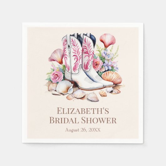 ボホピンクコースト女性のカーボーイブーツブライダルシャワー スタンダードカクテルナプキン (正面)