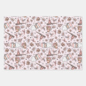 ボホピンクサガーリーンタクリスマスドードルズ ラッピングペーパーシート (正面)