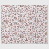 ボホピンクサガーリーンタクリスマスドードルズ ラッピングペーパー (フラット)