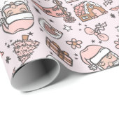 ボホピンクサガーリーンタクリスマスドードルズ ラッピングペーパー (ロールコーナー)