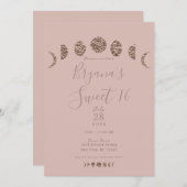 ボホピンクシャインムーンフェイズモダンスウィート16パーティー 招待状 (正面/裏面)