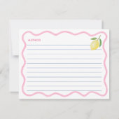 ボホピンクスクイグルレモンブライダルシャワーレシピカード 招待状 (裏面)