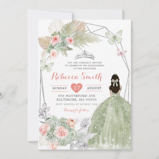 ボホピンクセージグリーンフローラ幾何学模様15アニョス 招待状 (正面)