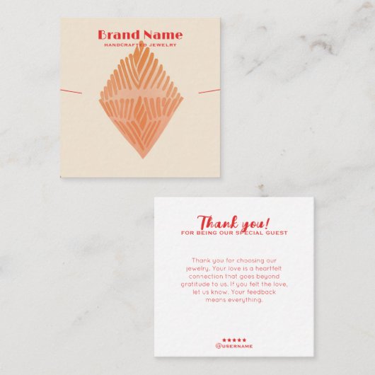 ボホピンクチャームミニマリストアートネックレスディスプレイ スクエア名刺 (正面/裏面)