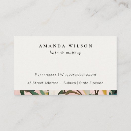 ボホピンクティール（緑がかった色）グリーン絵を描フローラロイヤリティ 名刺 (裏面)