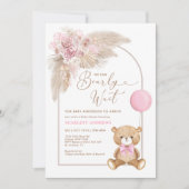 ボホピンクテディベアバルーンパンパスベビーガール 招待状 (正面)