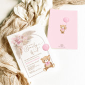 ボホピンクテディベアバルーンパンパスベビーガール 招待状