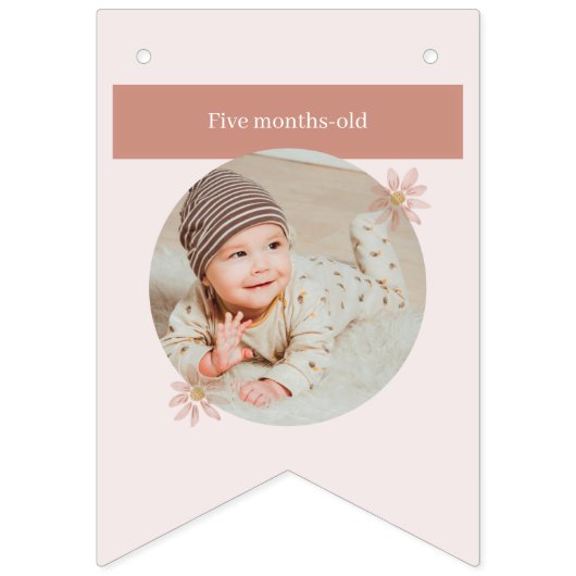 ボホピンクデイジーハッピーバースデーフォトマイルストーン バンティングフラッグ (第6の旗)