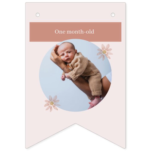 ボホピンクデイジーハッピーバースデーフォトマイルストーン バンティングフラッグ (第2の旗)