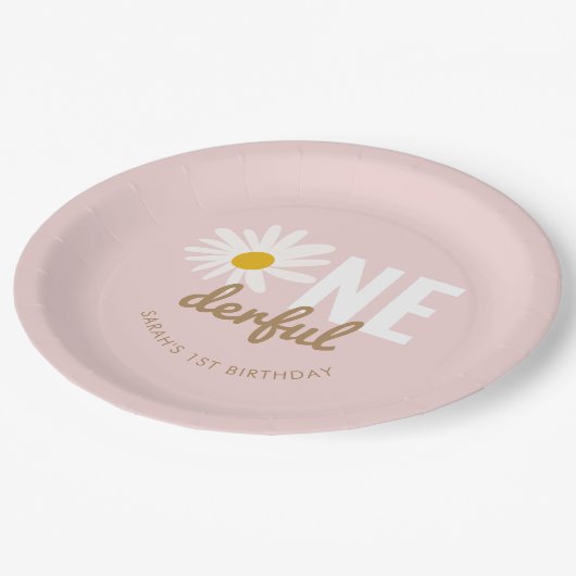 ボホピンクデイジーワンダーフル1歳パーティー ペーパープレート (アングル)