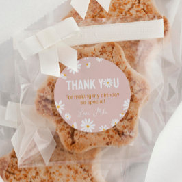 ボホピンクデイジー誕生日ステッカーラベル ラウンドシール