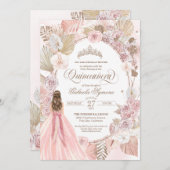 ボホピンクドライドフローラバラキンセアニェラ誕生日  招待状 (正面/裏面)